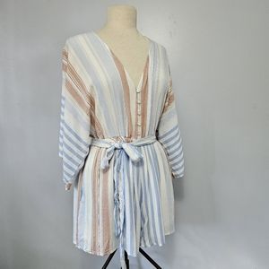 Olive Scent Stripe Three-Quarter Sleeve Romper Medium NEW